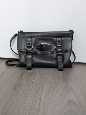 Danier Grey Leather Women's Crossbody Bag with Metal Turn-Lock And Buckle Detail